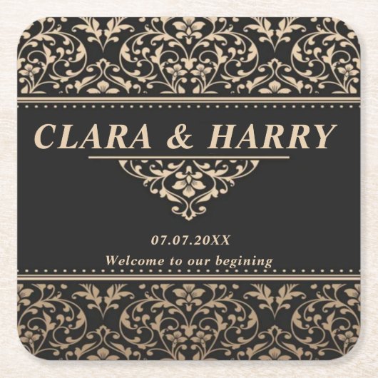 Unique fancy minimalist boho modern wedding スクエアペーパーコースター (正面)