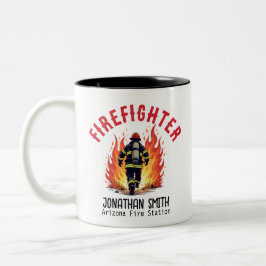 Unique Firefighter or Fireman on Fire Rescue ツートーンマグカップ