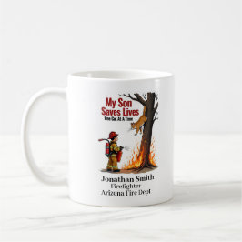 Unique Firefighter With Cat on Burning Tree コーヒーマグカップ