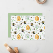 Unique Floral Honey Bees Note Card ノートカード (正面/裏面インサイチュ)