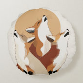 Unique Fox Howling at Moon Round Pillow ラウンドクッション (裏面)