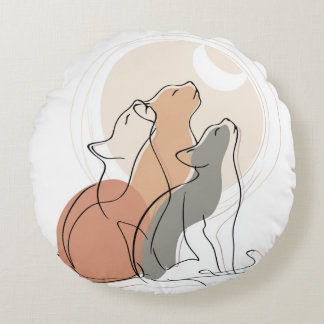 Unique Fox Howling at Moon Round Pillow ラウンドクッション