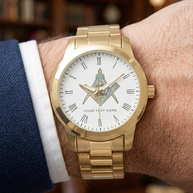 Unique Freemason Gifts | Gold Masonic Compass 腕時計 (Unique Freemason Gifts | Gold Masonic Compass Watch)