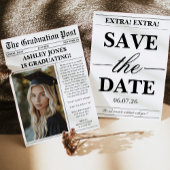 Unique Fun Newspaper Photo Graduation  招待状