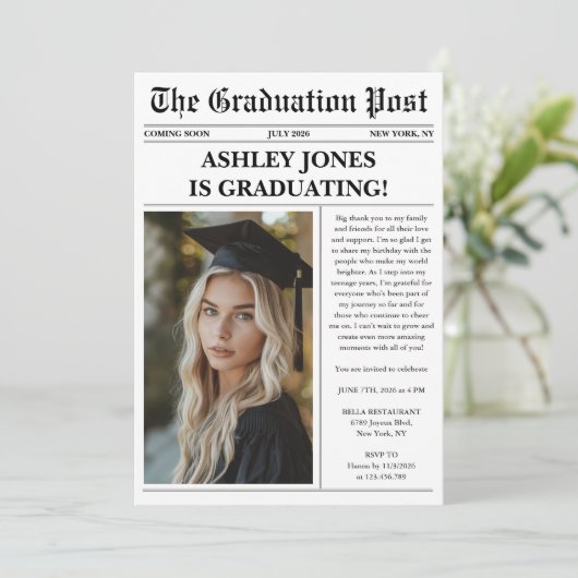 Unique Fun Newspaper Photo Graduation  招待状 (スタンド正面)