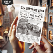 Unique Fun Photo Save the Date Wedding Newspaper 招待状