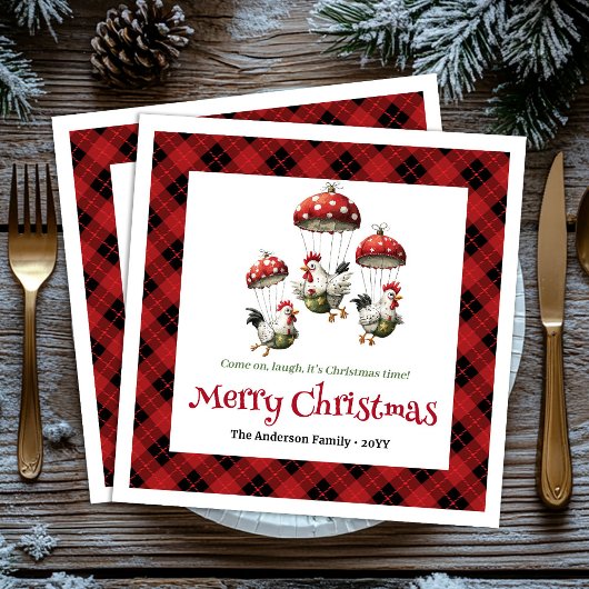 Unique Funny Chickens Editable Custom Name Holiday スタンダードカクテルナプキン