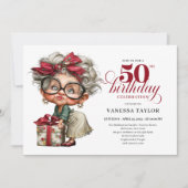Unique Funny Lady 50th Birthday Humor Cartoon 招待状 (正面)