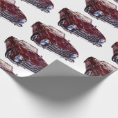 Unique Gift Wrap with Retro burgundy car ラッピングペーパー (角)