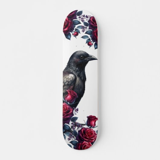 Unique Girly Black Raven & Red Roses Skate Deck スケートボード (正面)