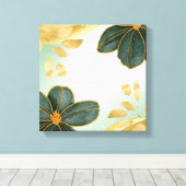 Unique Green Floral Wall Art with Gold Accents キャンバスプリント (インサイチュ (ウッドフロア))