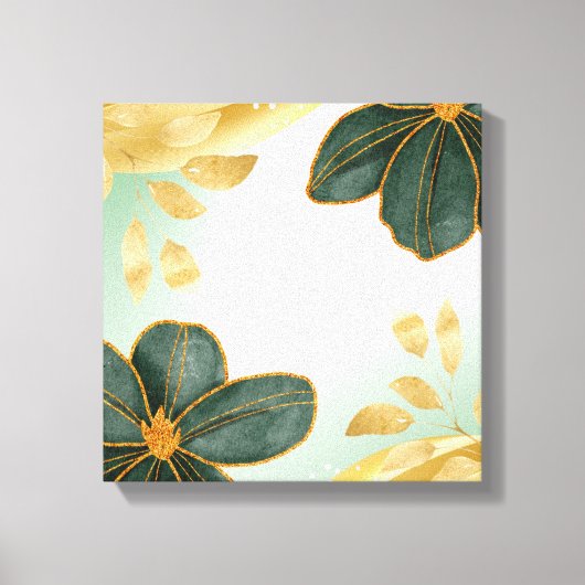 Unique Green Floral Wall Art with Gold Accents キャンバスプリント (正面)