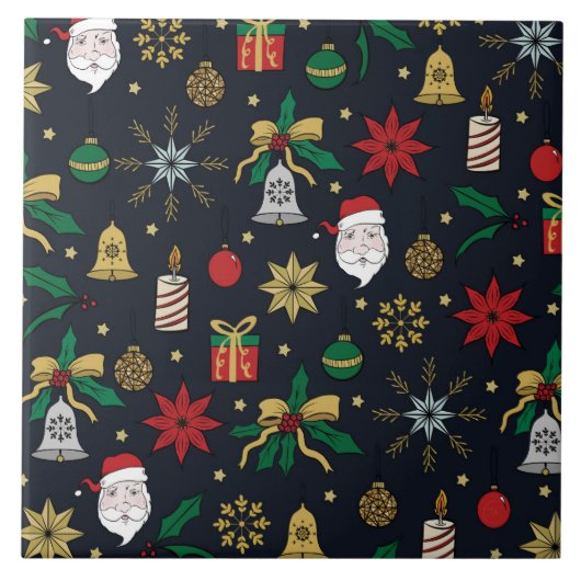 Unique Hand Dawn Christmas Doddles Blue Design タイル (正面)