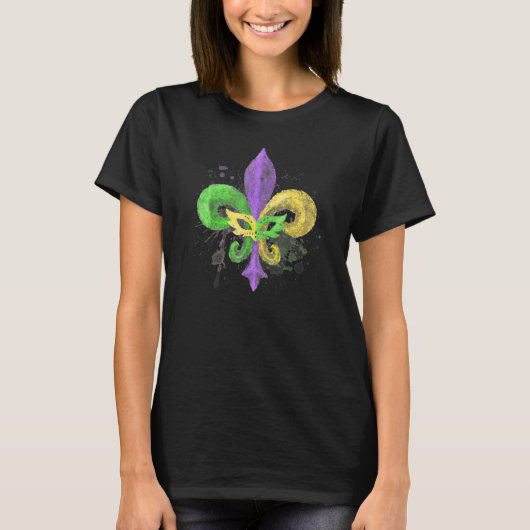 Unique Hand Drawn Fluer De Lis Mardi Gras Carnival Tシャツ (正面)
