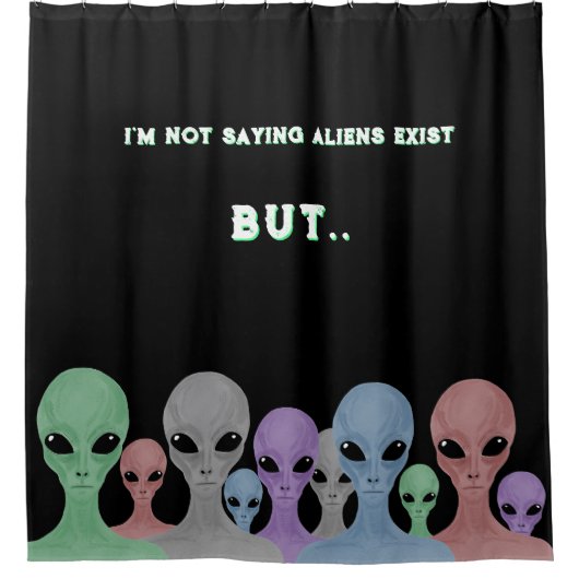 Unique Hand Drawn Multi Coloured Aliens  シャワーカーテン (正面)