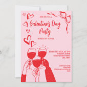 Unique Hand Drawn Pink Red Galentine's Day Party 招待状 (正面)