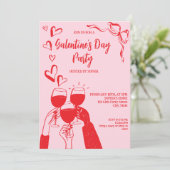 Unique Hand Drawn Pink Red Galentine's Day Party 招待状 (スタンド正面)