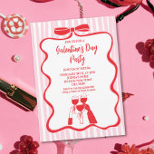 Unique Hand Drawn Pink Red Galentine's Day Party 招待状