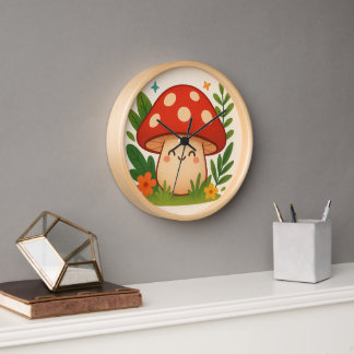 Unique Illustrated Mushroom Home Decor Clock 壁時計