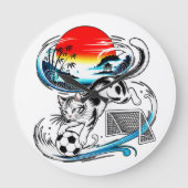Unique Japanese Soccer Cat For Home, Office & Art ラージ壁時計 (正面)