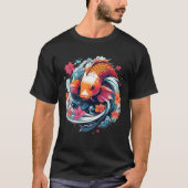 Unique Koi Fish Japanese Carp with flowers Tシャツ (正面)