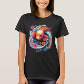 Unique Koi Fish Japanese Carp with flowers Tシャツ (正面)