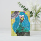 Unique Lady With Blue Hair Mixed Media Collage ポストカード (スタンド正面)