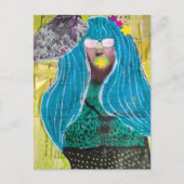 Unique Lady With Blue Hair Mixed Media Collage ポストカード (正面)