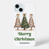 Unique leopard print Christmas trees custom name Case-Mate iPhoneケース (裏面)