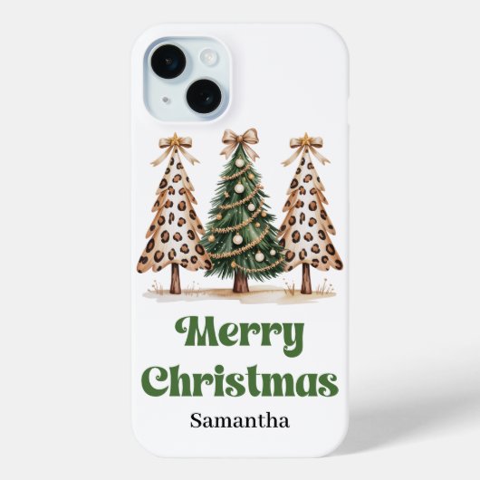 Unique leopard print Christmas trees custom name Case-Mate iPhoneケース (裏面)