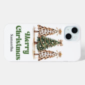 Unique leopard print Christmas trees custom name Case-Mate iPhoneケース (裏面 (横))