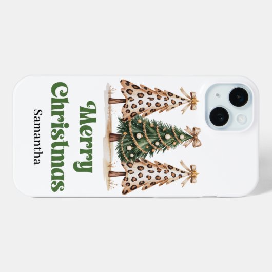 Unique leopard print Christmas trees custom name Case-Mate iPhoneケース (裏面 (横))