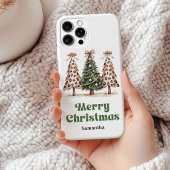 Unique leopard print Christmas trees custom name Case-Mate iPhoneケース