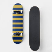 Unique Metallic Gold Navy Striped Skateboard スケートボード (正面)