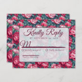 Unique Minimal Peonies Autumn Wedding  出欠カード (正面/裏面)