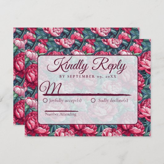 Unique Minimal Peonies Autumn Wedding  出欠カード (正面/裏面)