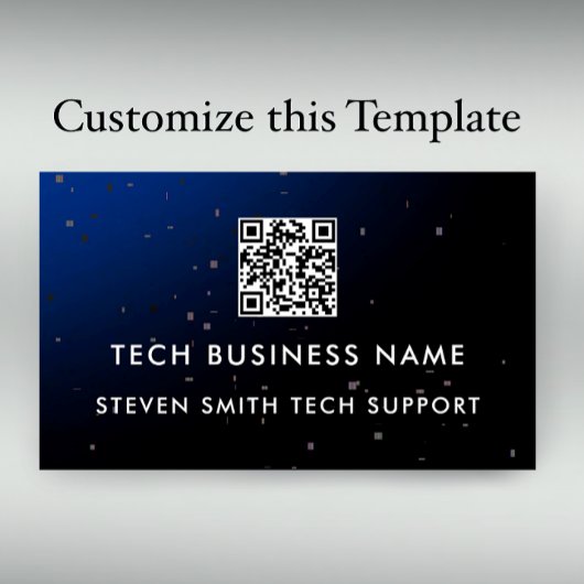 Unique Modern Blue Pixel QR Code Tech Business 名刺