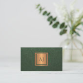 Unique modern bold monogram QR code gold green 名刺 (スタンド正面)