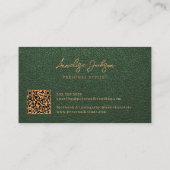 Unique modern bold monogram QR code gold green 名刺 (裏面)