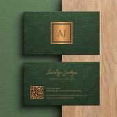 Unique modern bold monogram QR code gold green 名刺