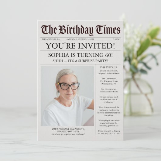 Unique Newspaper Birthday Party Invitation 招待状 (スタンド正面)