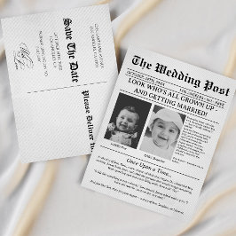Unique Newspaper Funny Kids Save the Date Wedding  ポストカード