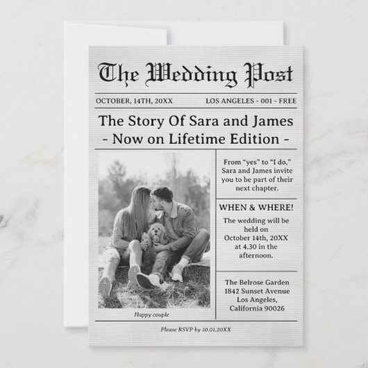 Unique Newspaper Wedding Invitation Details Photo 招待状 (正面)