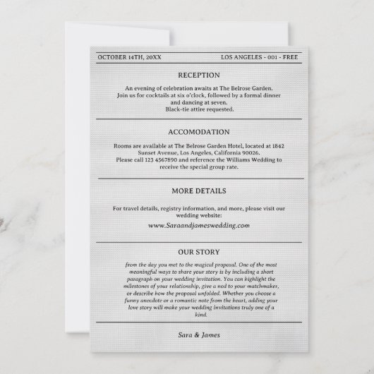 Unique Newspaper Wedding Invitation Details Photo 招待状 (裏面)