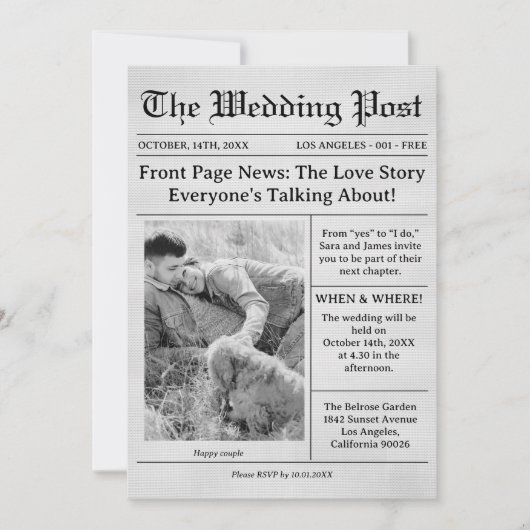 Unique Newspaper Wedding Timeline 招待状 (正面)