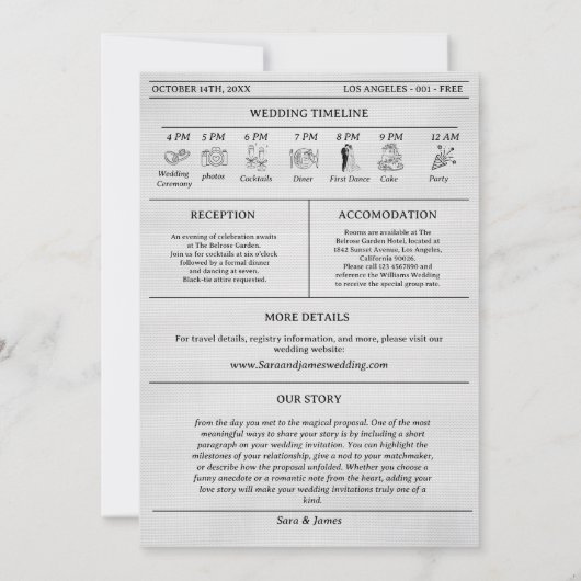 Unique Newspaper Wedding Timeline 招待状 (裏面)