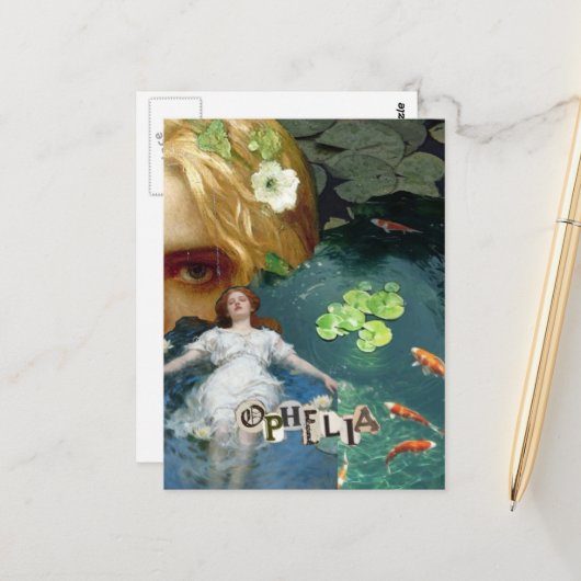Unique Ophelia Mixed Media Collage ポストカード (正面/裏面インサイチュ)