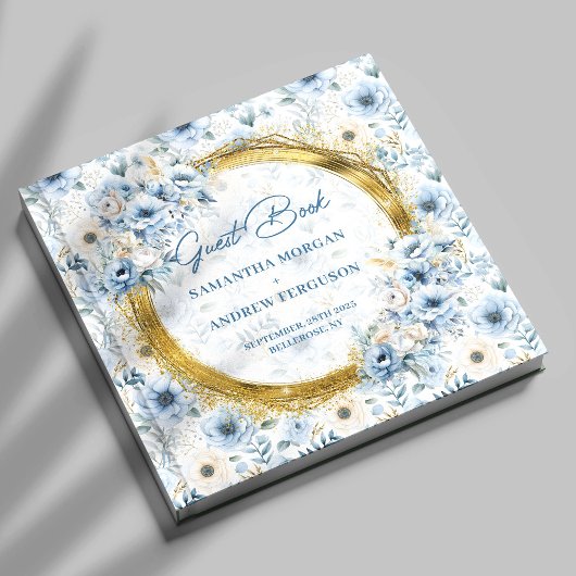 Unique Pastel Blue Gold Glitter Wedding Guest Book ゲストブック