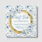 Unique Pastel Blue Gold Glitter Wedding Guest Book ゲストブック (正面)