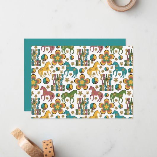 Unique Peace Love Horses Note Card ノートカード (正面/裏面インサイチュ)